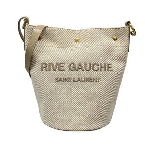 Auth SAINT LAURENT PARIS Rive Gauche SEAU 669299 Cream Gray Beige Canvas Leather